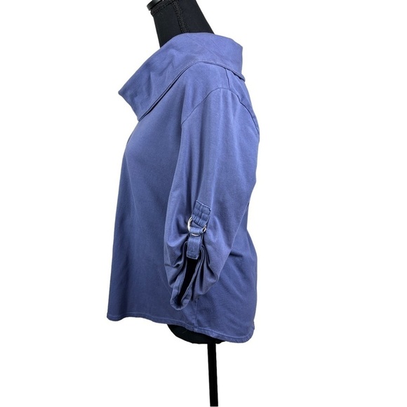 Soft Surroundings Top Size Large Petite Periwinkle Cowl Neck Tab 3/4 Sleeve - Picture 2 of 6